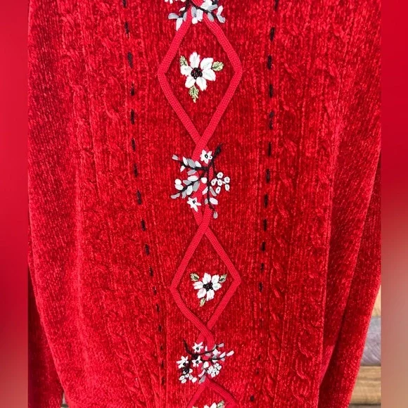 Alfred Dunner Red Floral Women's Cardigan - Picture 3 of 6